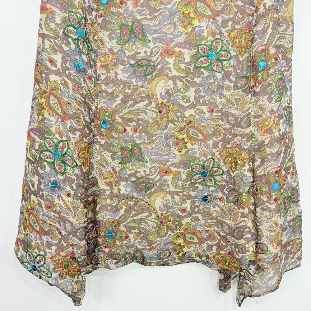 Strenesse Blue Brown Colorful Sequin Embroidered 100% Silk Paisley Floral Skirt - Picture 5 of 16